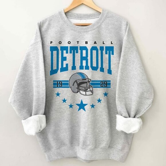 Retro Style Detroit Football Sweatshirt, Detroit Football Sweaters Unisex Ash - Picture 1 of 3